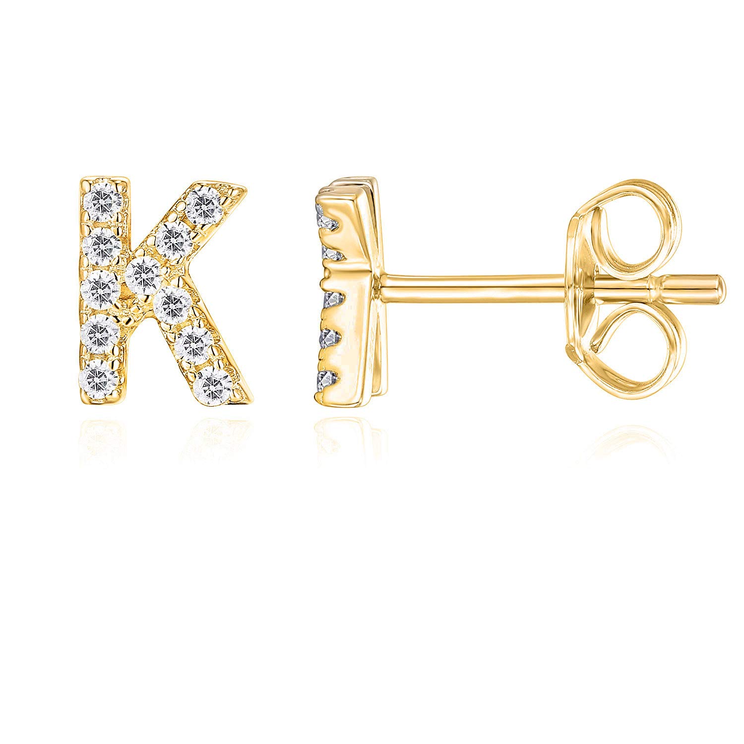 PAVOI 14K Gold Plated 925 Sterling Silver Cubic Zirconia Initial Letter Stud Earrings for Women | Women's Simulated Diam