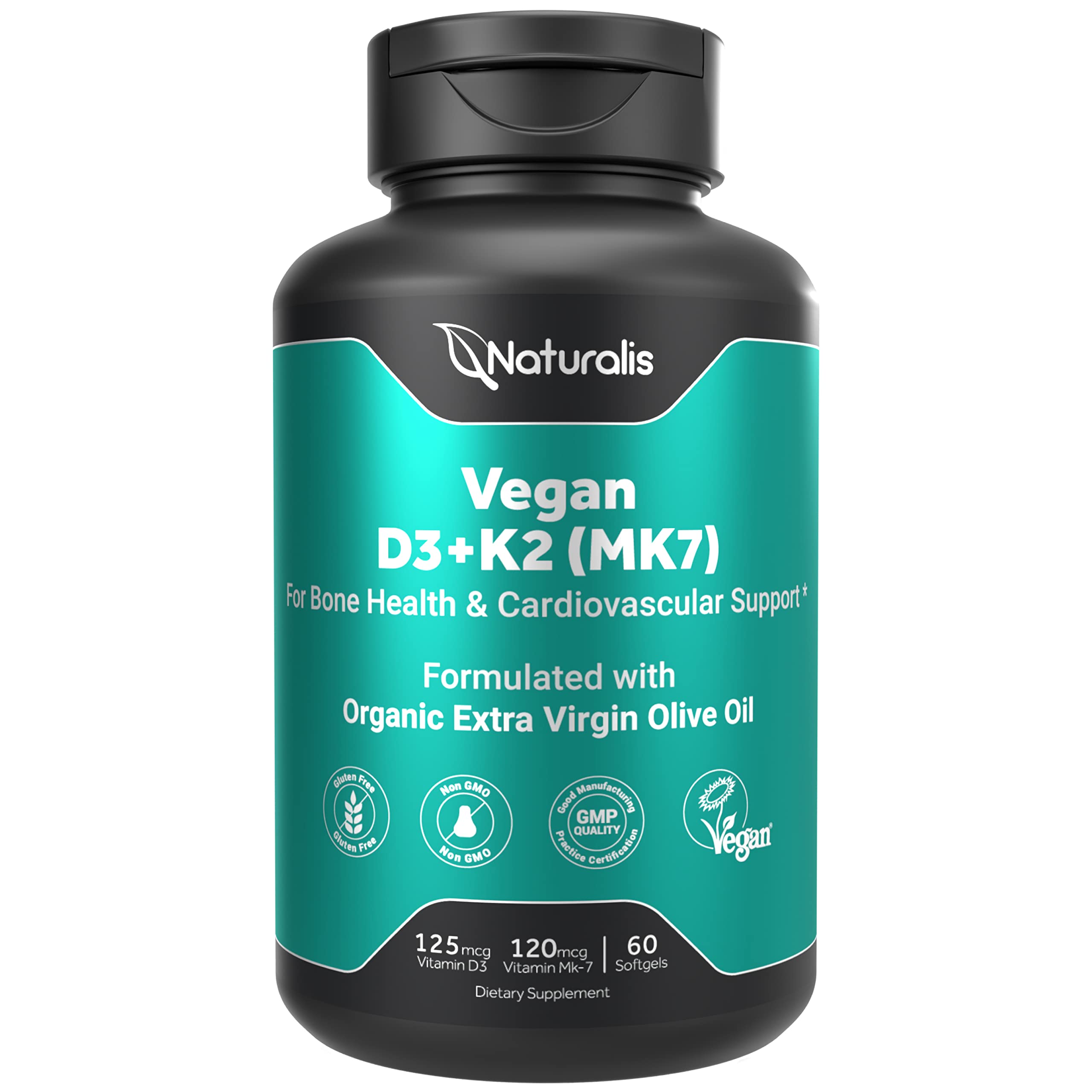 Vegan Vitamin D3 and K2 from Algae 5000iu D3 with 120mcg MK7 K2 | Vegan Society Certified 60 Veggie Softgels  
Vegan Vit
